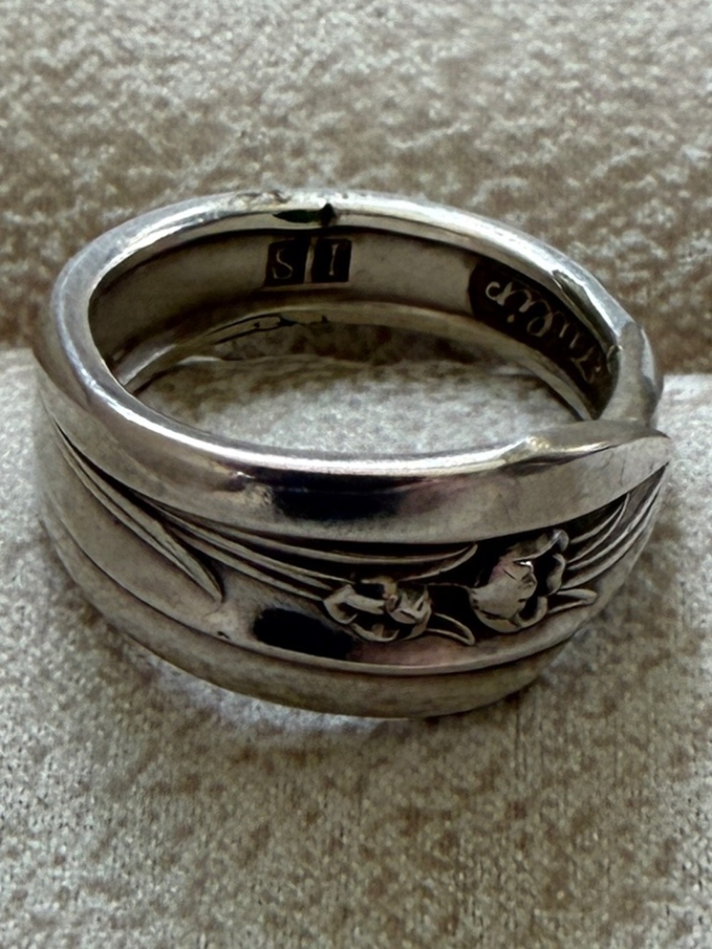 Vintage Silver Tulip 1956 Spoon Ring Retro Flower Flatware Jewelry Size 11